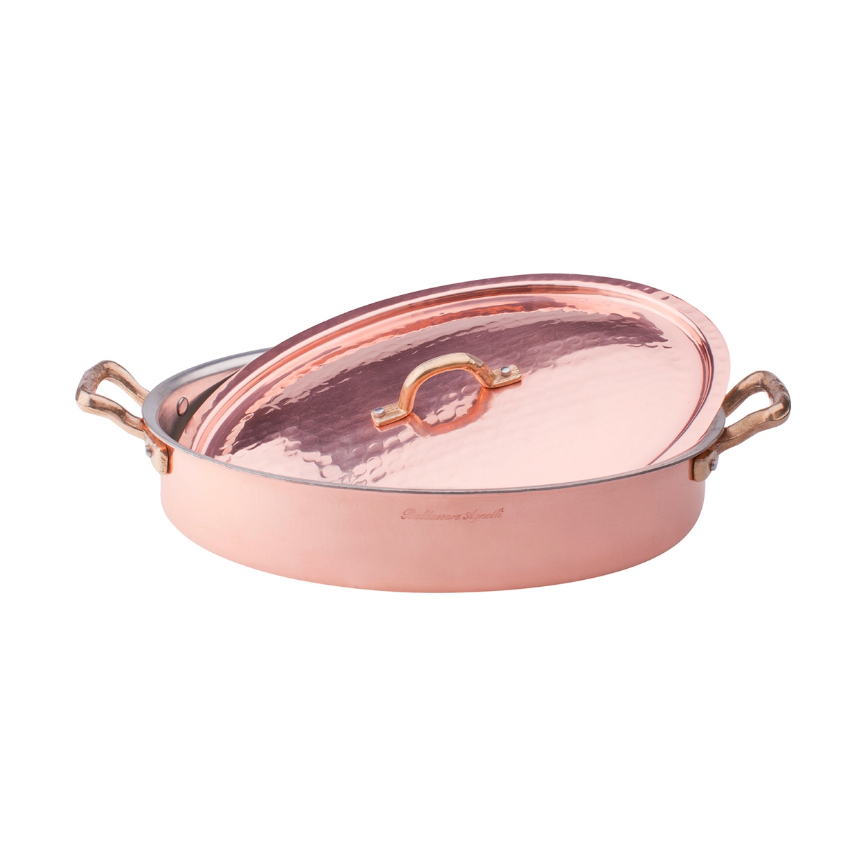 Rame Martellato Stagnato A Mano - Oval omelette pan with lid 30cm